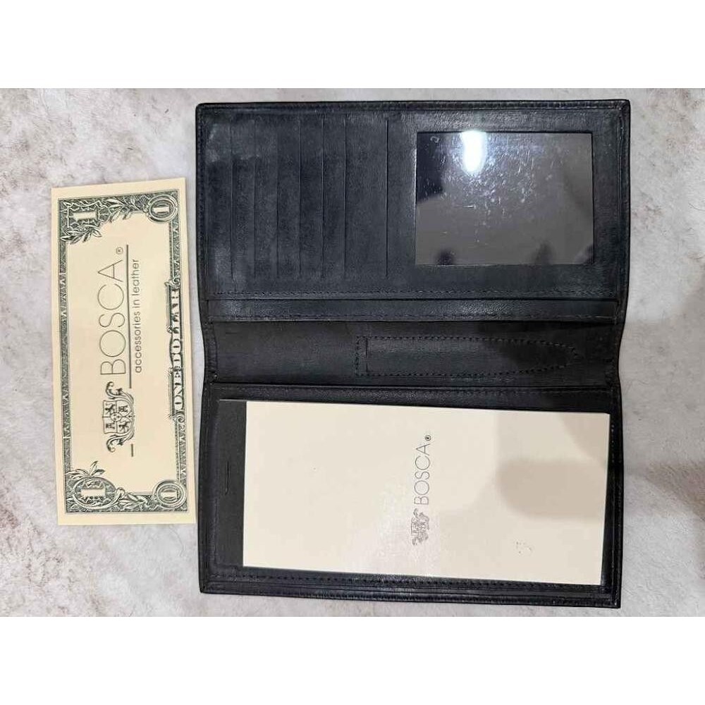 Vintage Saddler by Bosca Black Leather Checkbook Long Executive Wallet USA Made